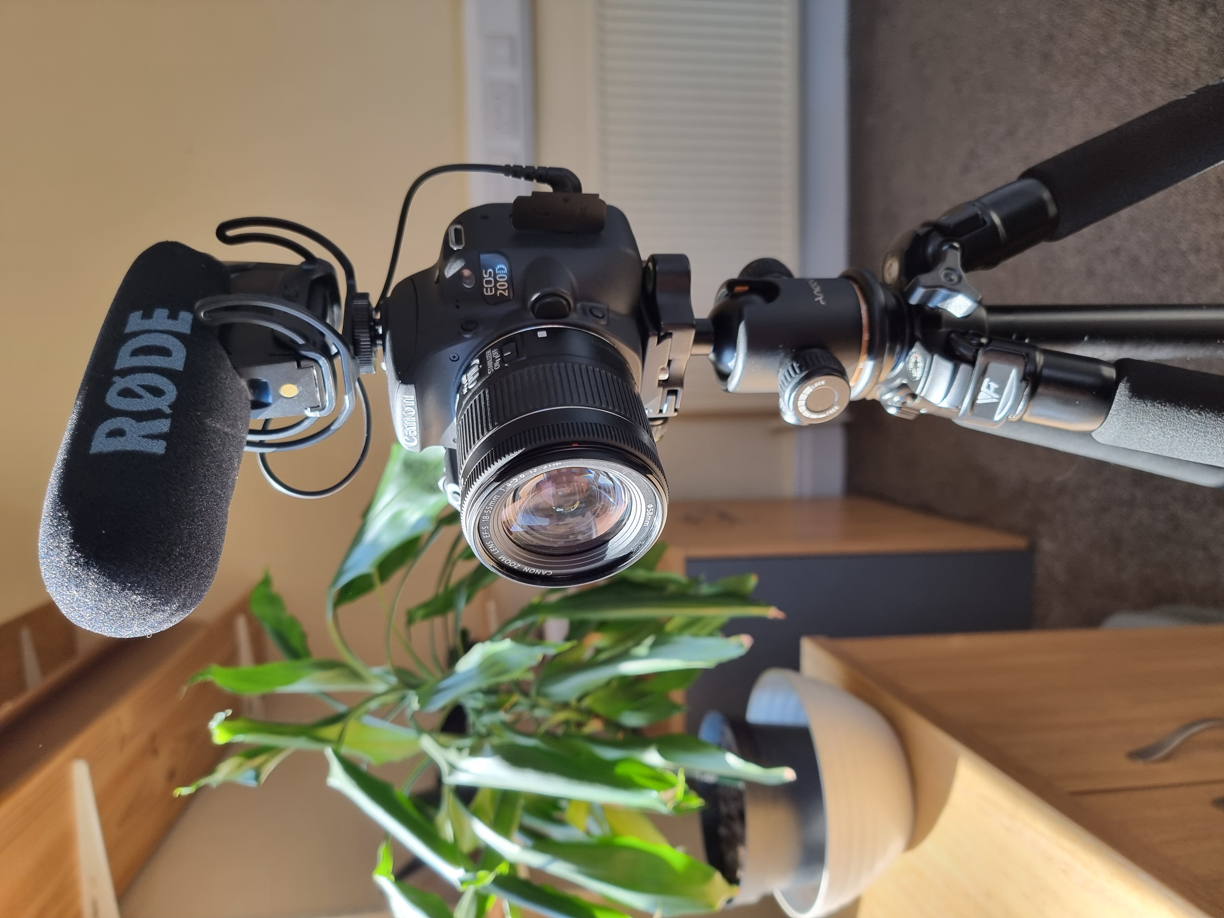 DSLR camera setup with accessories