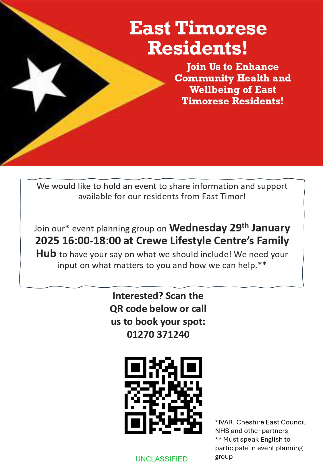 East Timorese event planning poster with qr code